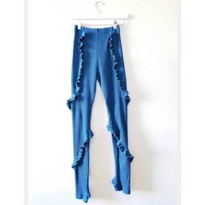 Kurt Lyle x Colorant blue indigo dyed ruffle thermal waffle leggings XS